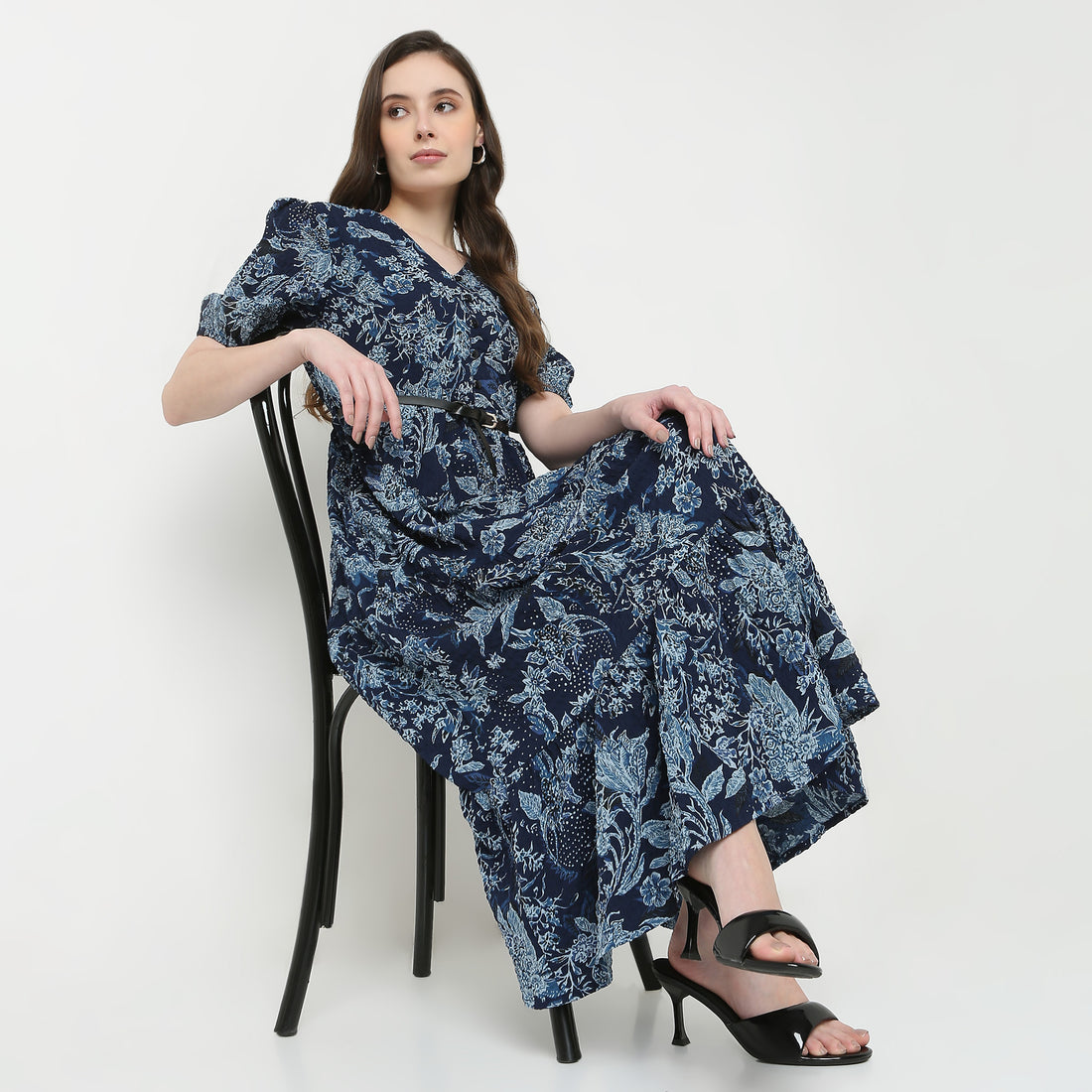 V-Neck Printed Tiered Dress