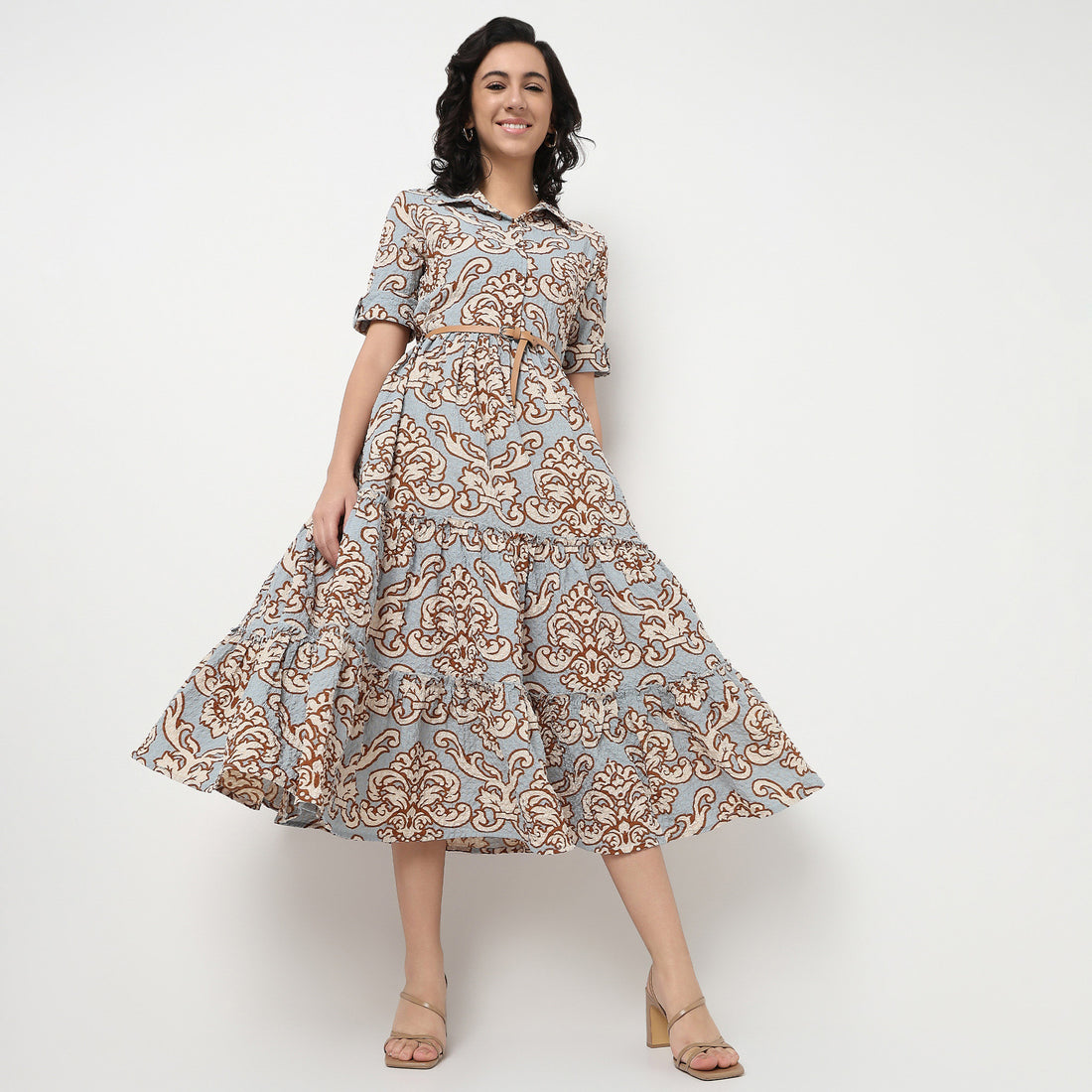 Order Now Women Printed Camp Collar Flared Flare Fit Ethnic Wear Dress by Style Union