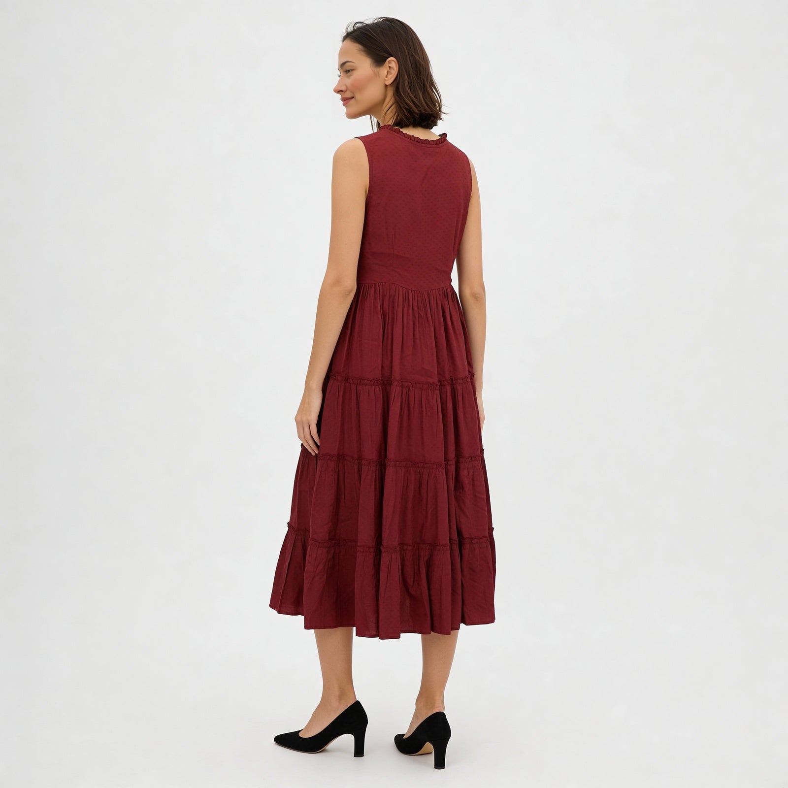Embroidered Yoke Tiered Dress