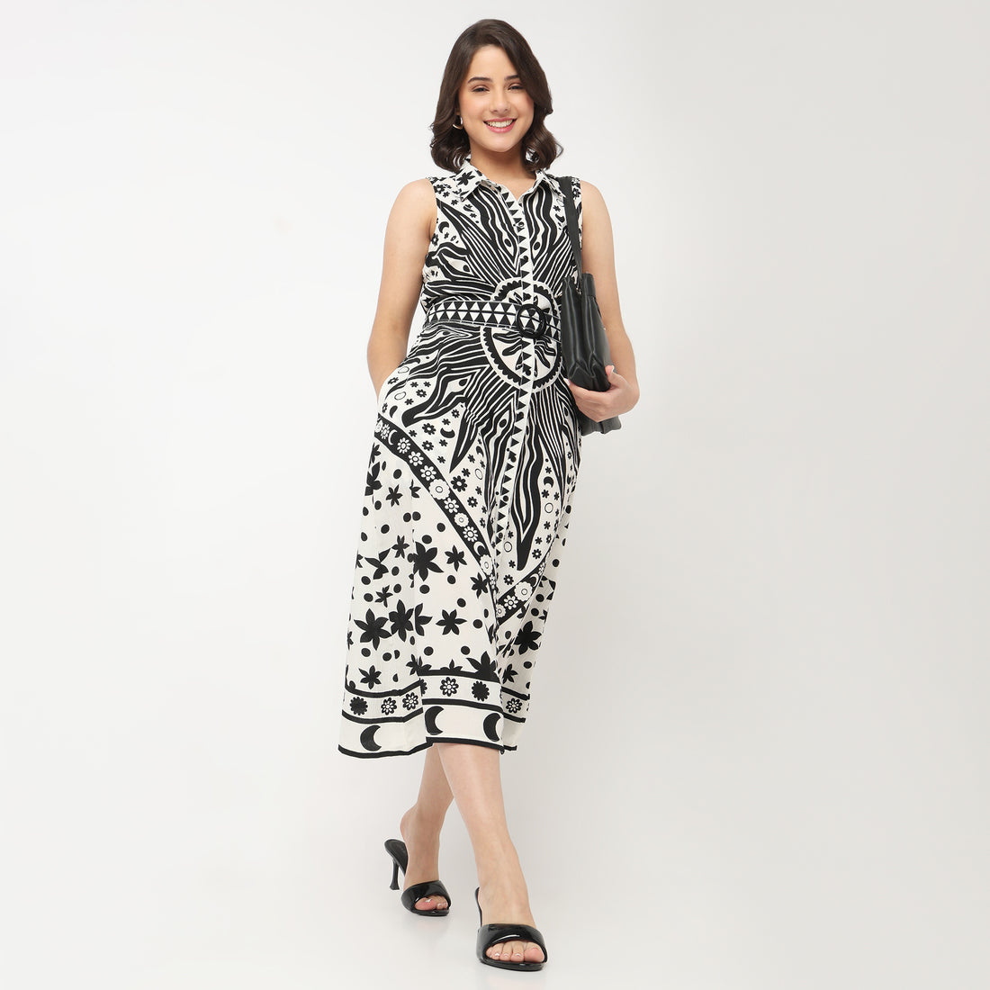 Printed Flared Shirt Dress