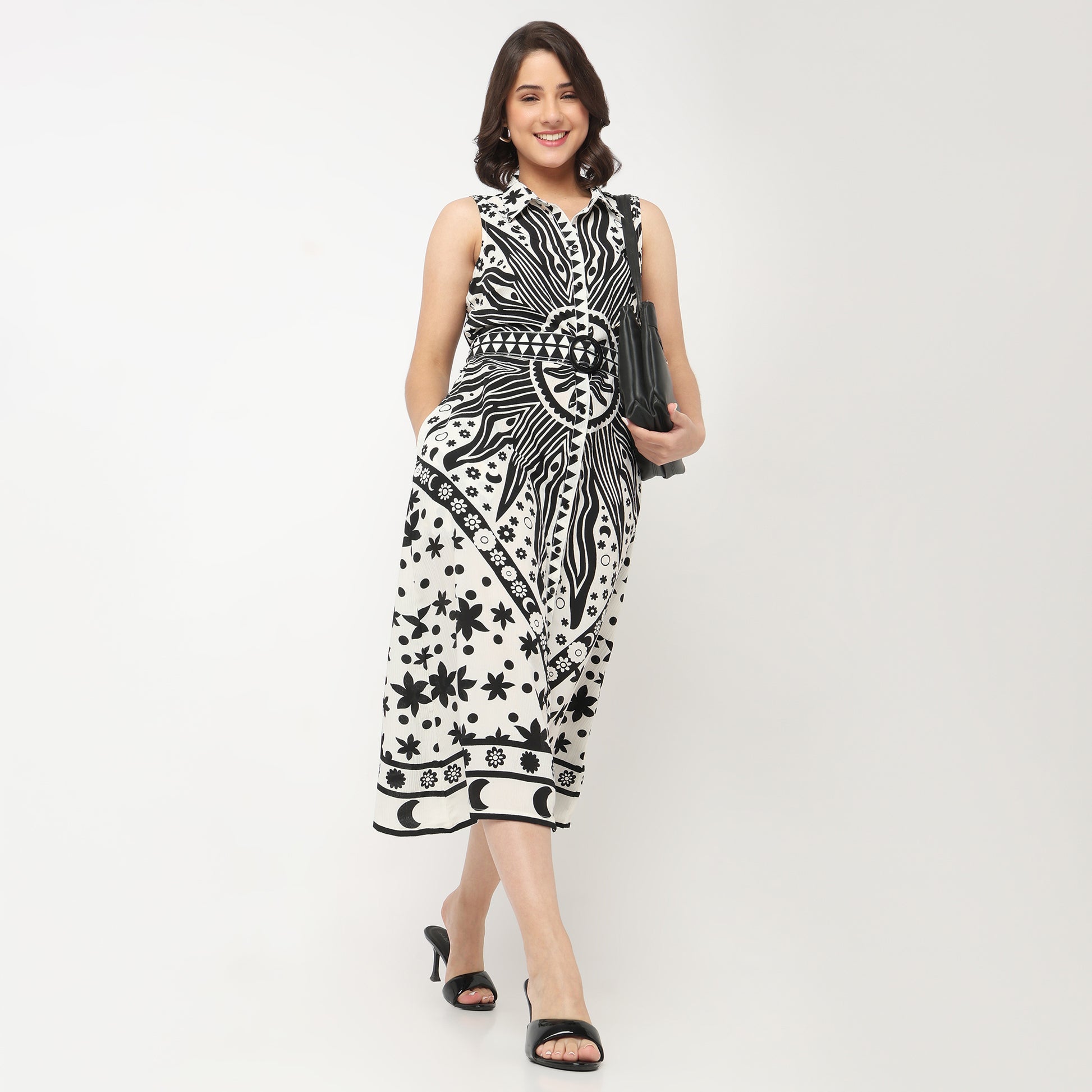 Printed Flared Shirt Dress