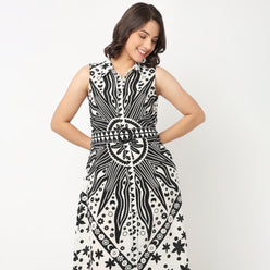 Printed Flared Shirt Dress