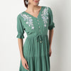 V-Neck Tiered Dress With Elbow Length Elasticated Sleeves