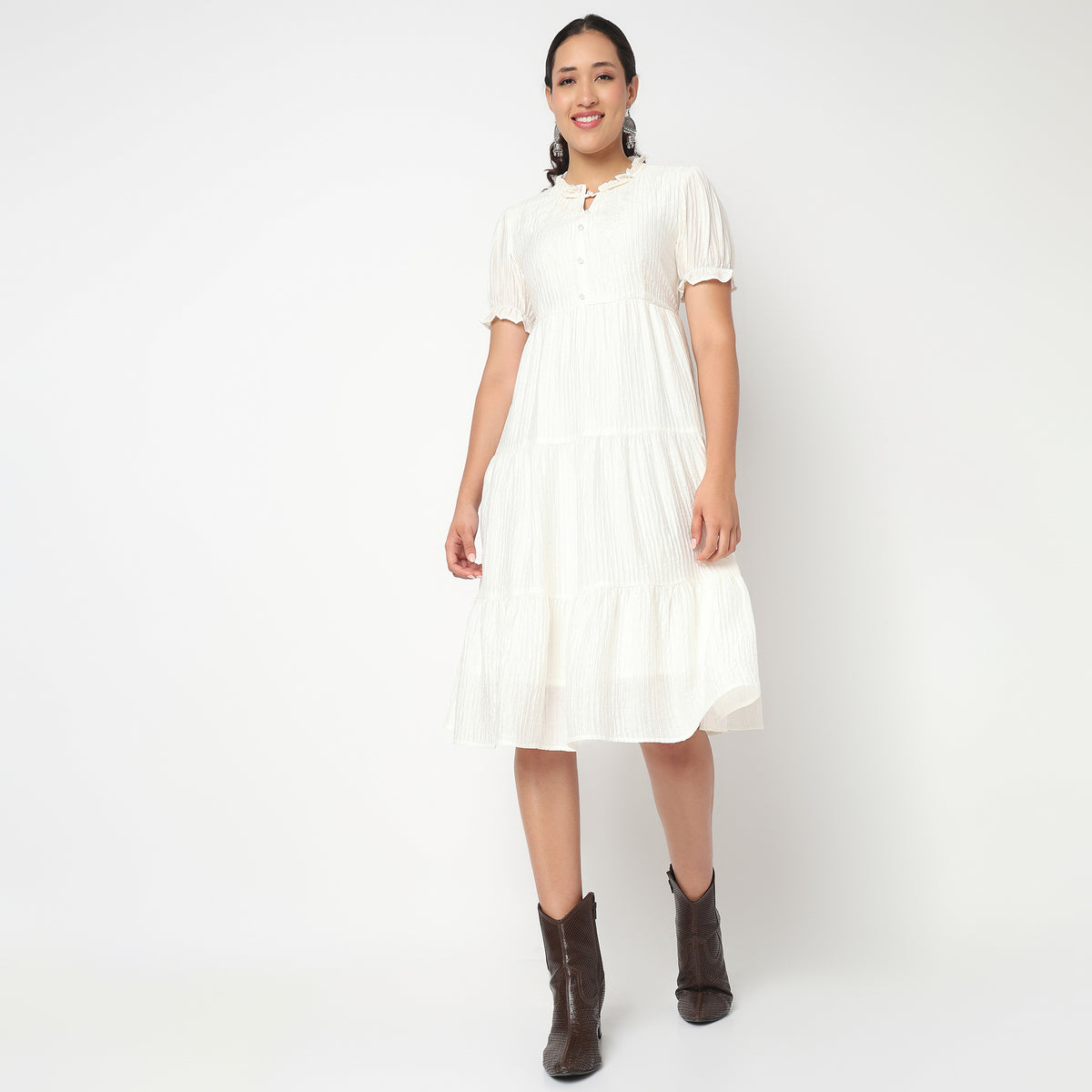 Round Neck Tiered Dress