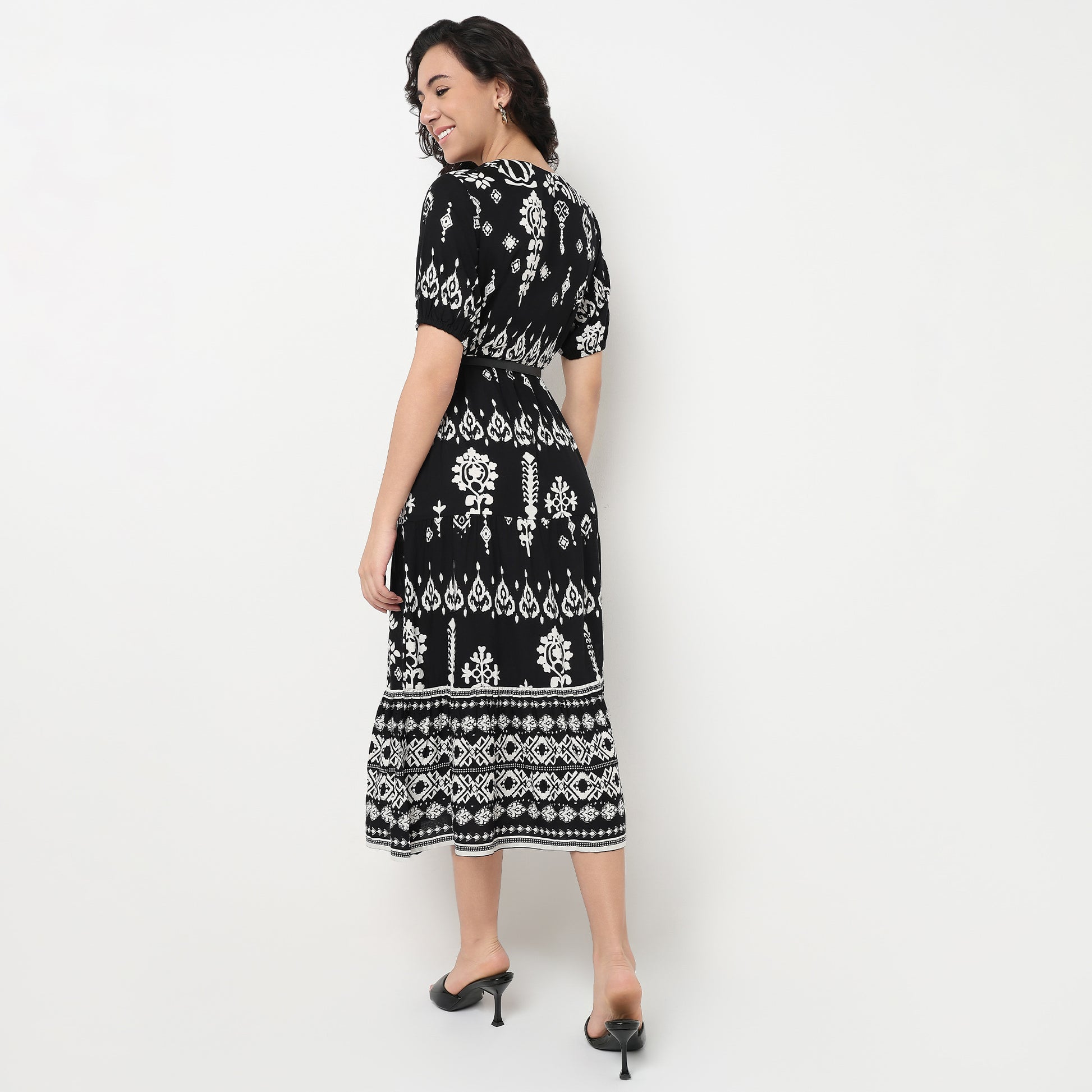 Order Now Women Printed V Neck Flared Flare Fit Ethnic Wear Dress by Style Union