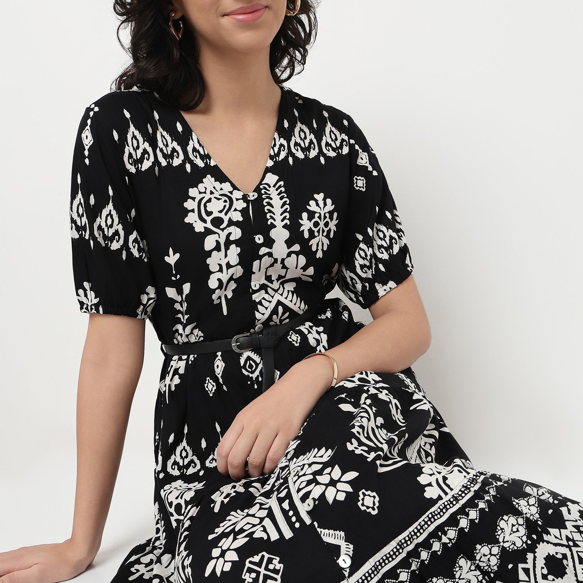 Order Now Women Printed V Neck Flared Flare Fit Ethnic Wear Dress by Style Union