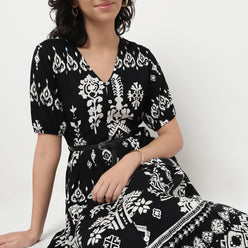Order Now Women Printed V Neck Flared Flare Fit Ethnic Wear Dress by Style Union
