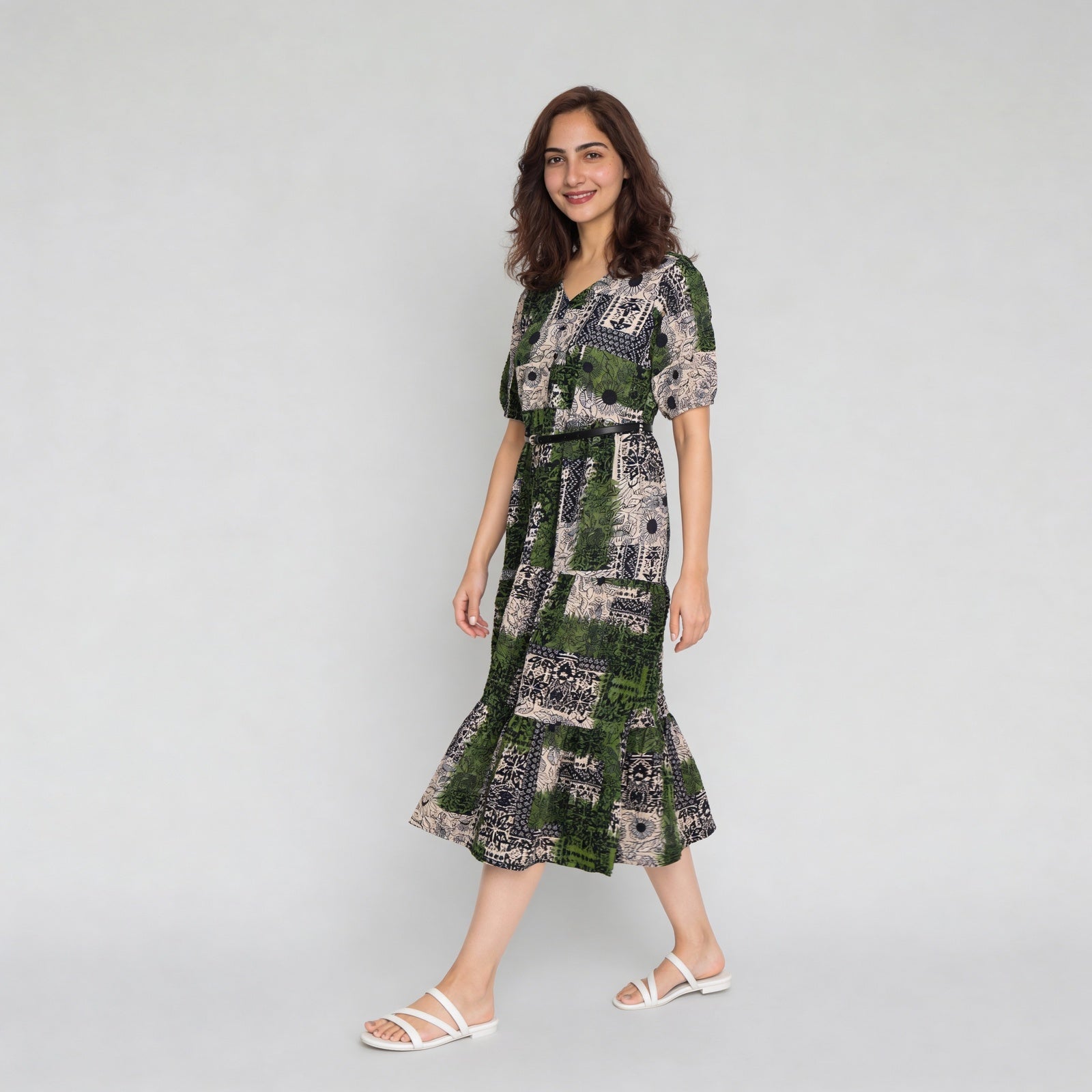 Polyester Printed Three-Fourth Sleeve Dress