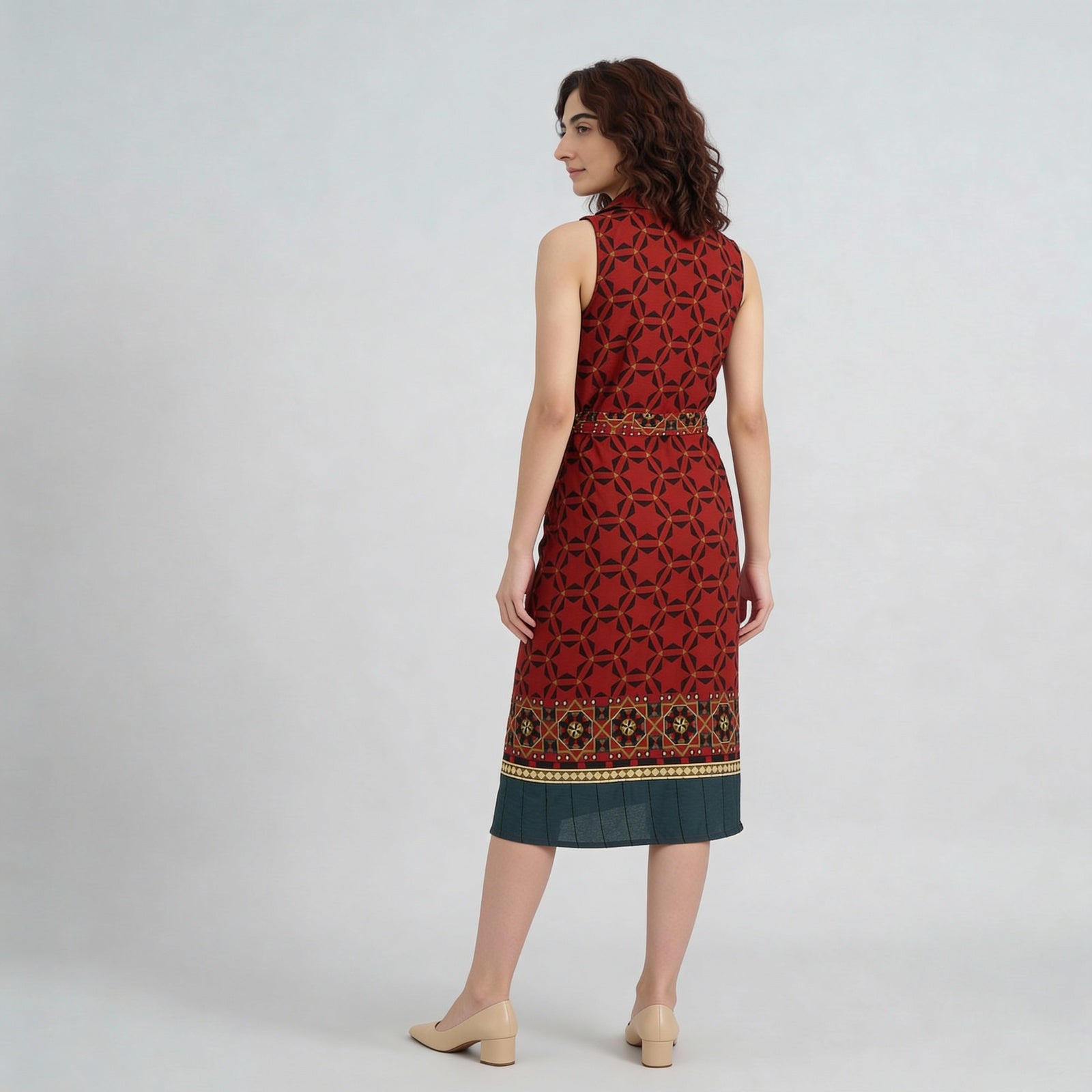 Printed Camp Collar Flared Belted Shirt Dress