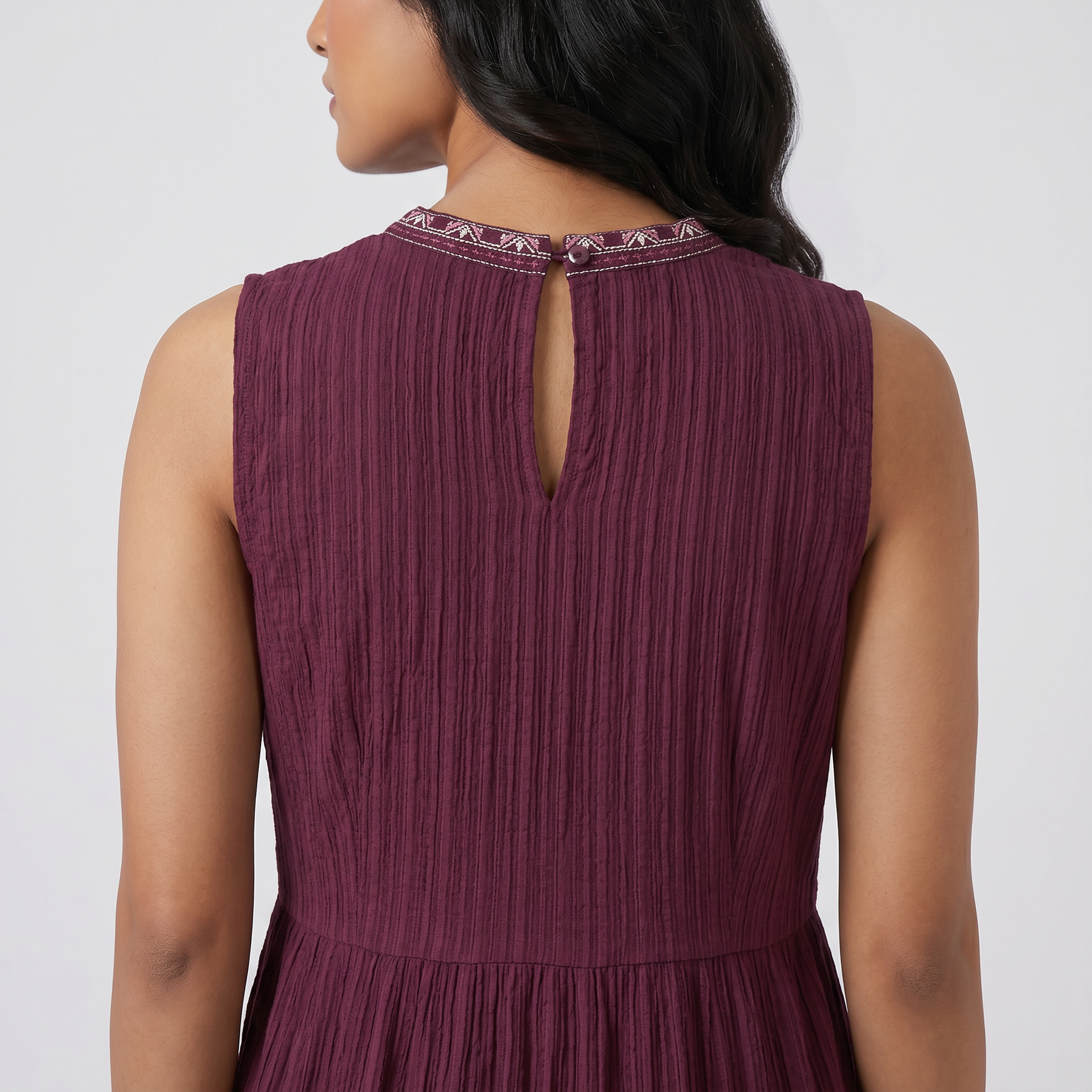 Embroidered Yoke Tiered Dress