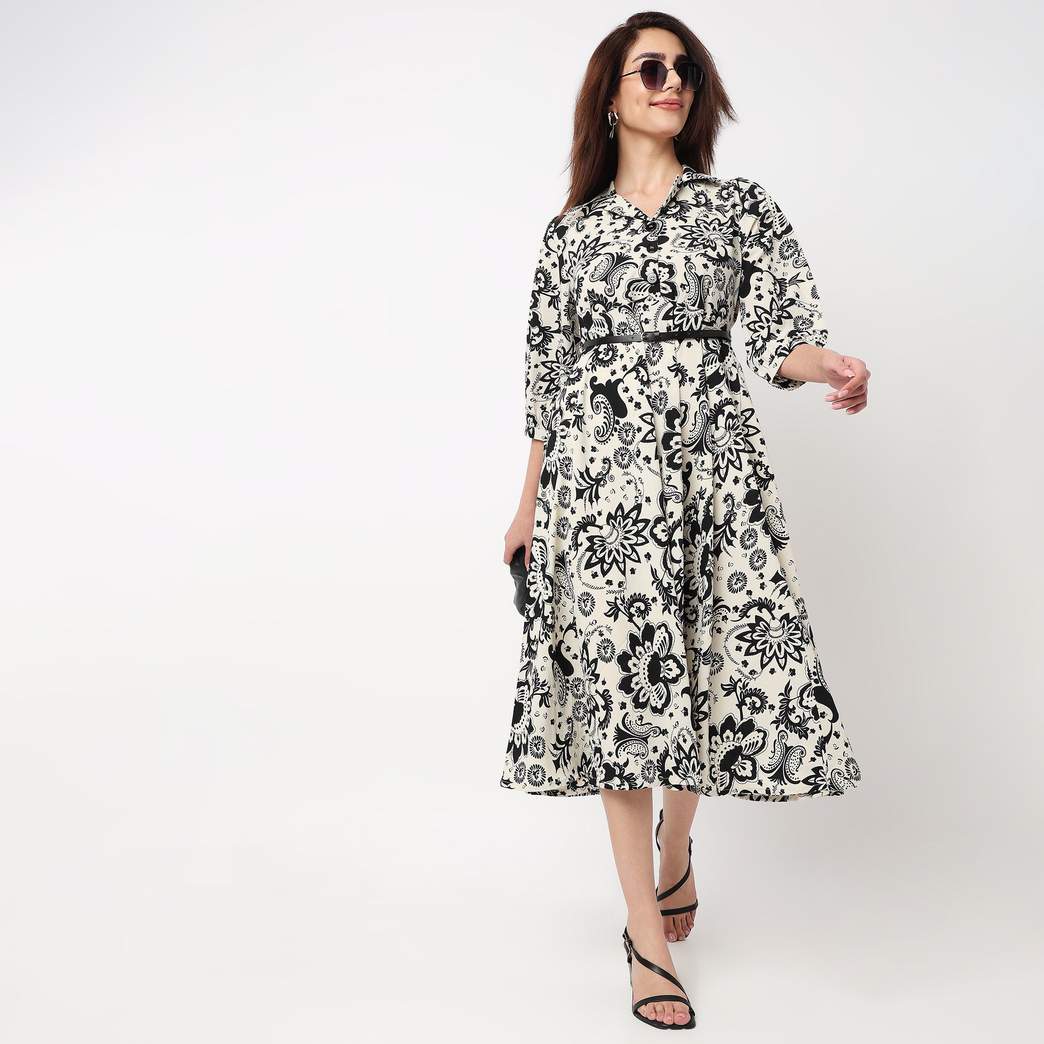 Lapel Collar Shirt Dress 