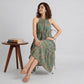 Printed High Neck Smocked Tiered Dress