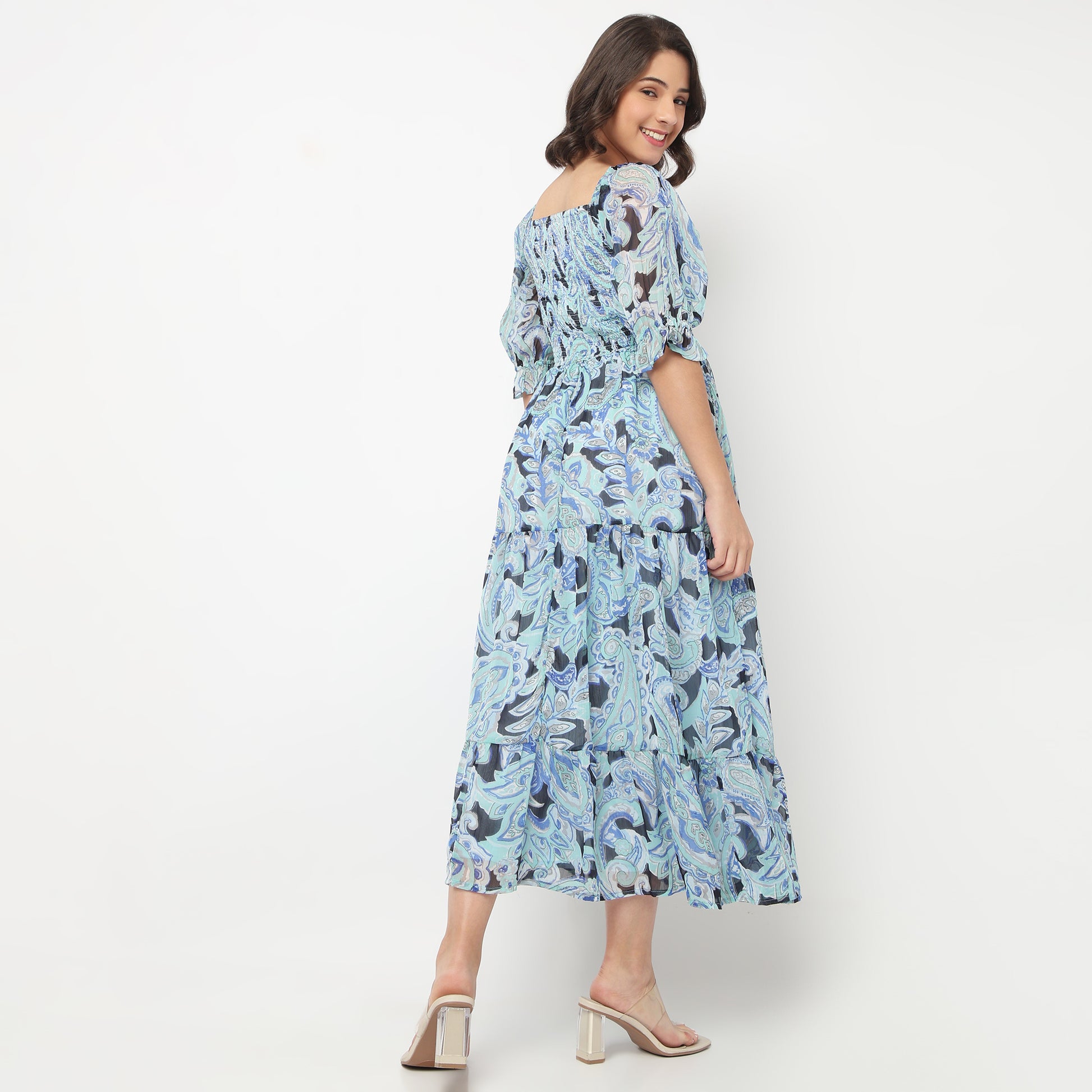 Printed Smocked Tiered Dress