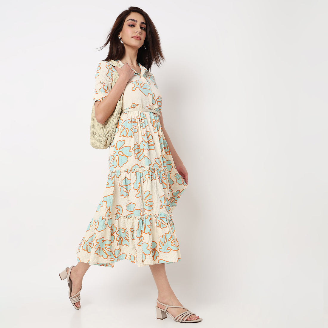 Lapel Collar Tiered Dress 