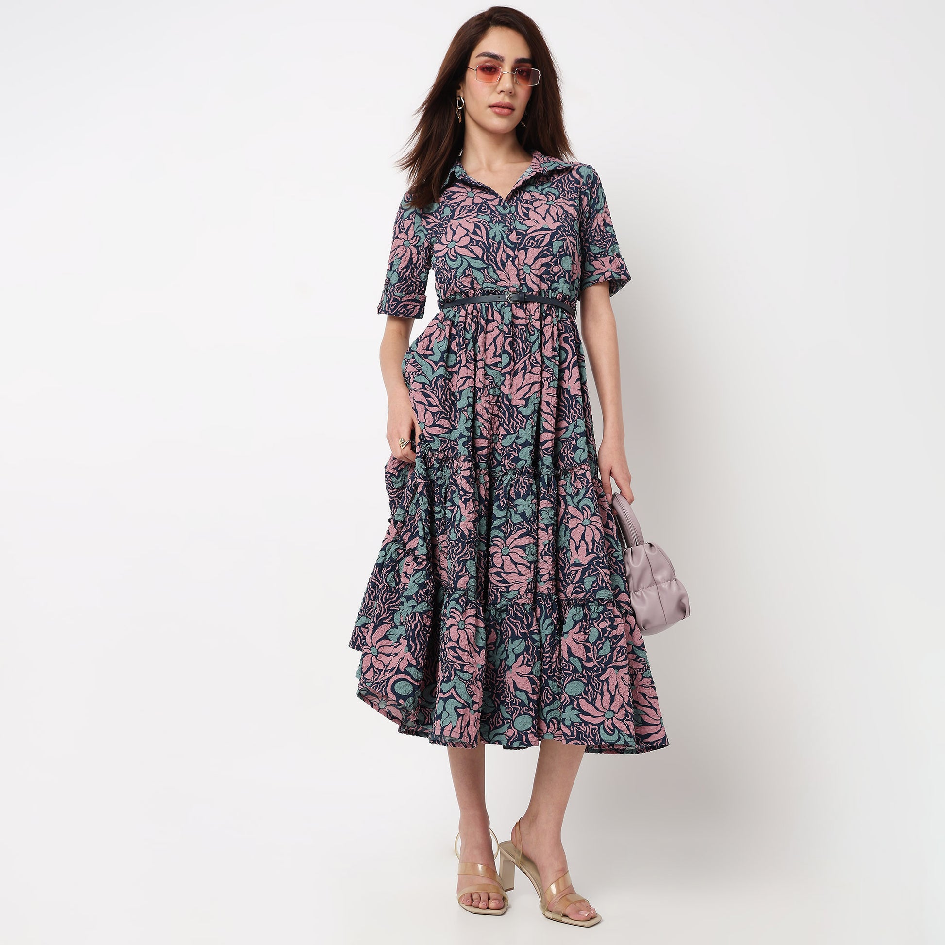 Camp Collar Tiered Shirt Dress 