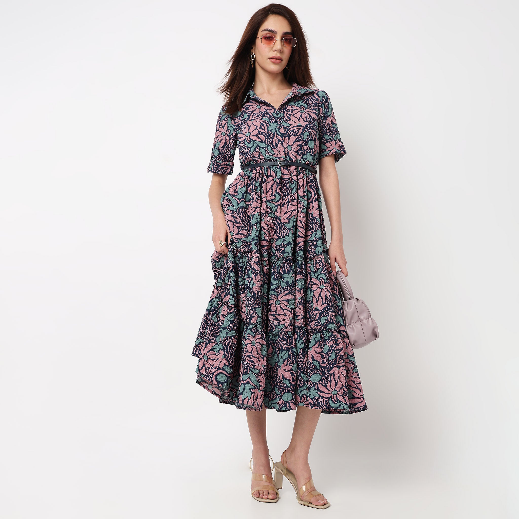 Camp Collar Tiered Shirt Dress 