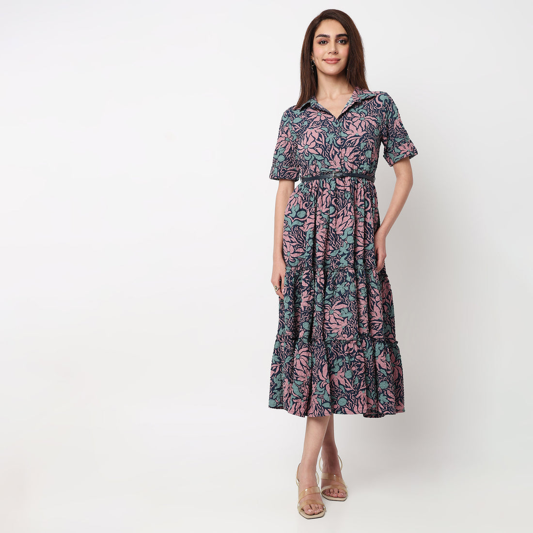 Camp Collar Tiered Shirt Dress 