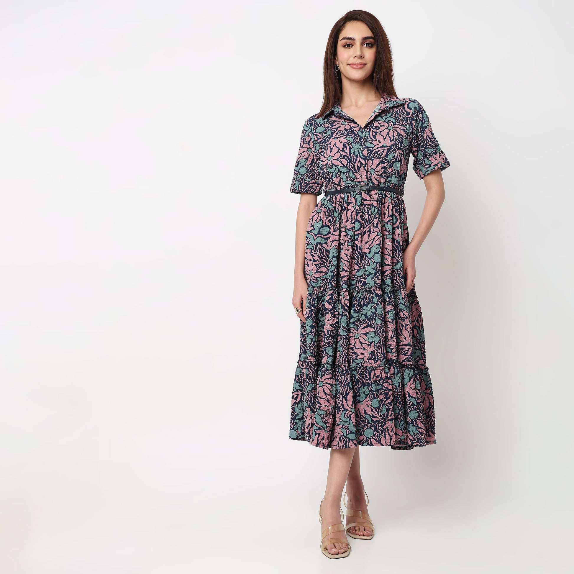 Camp Collar Tiered Shirt Dress 