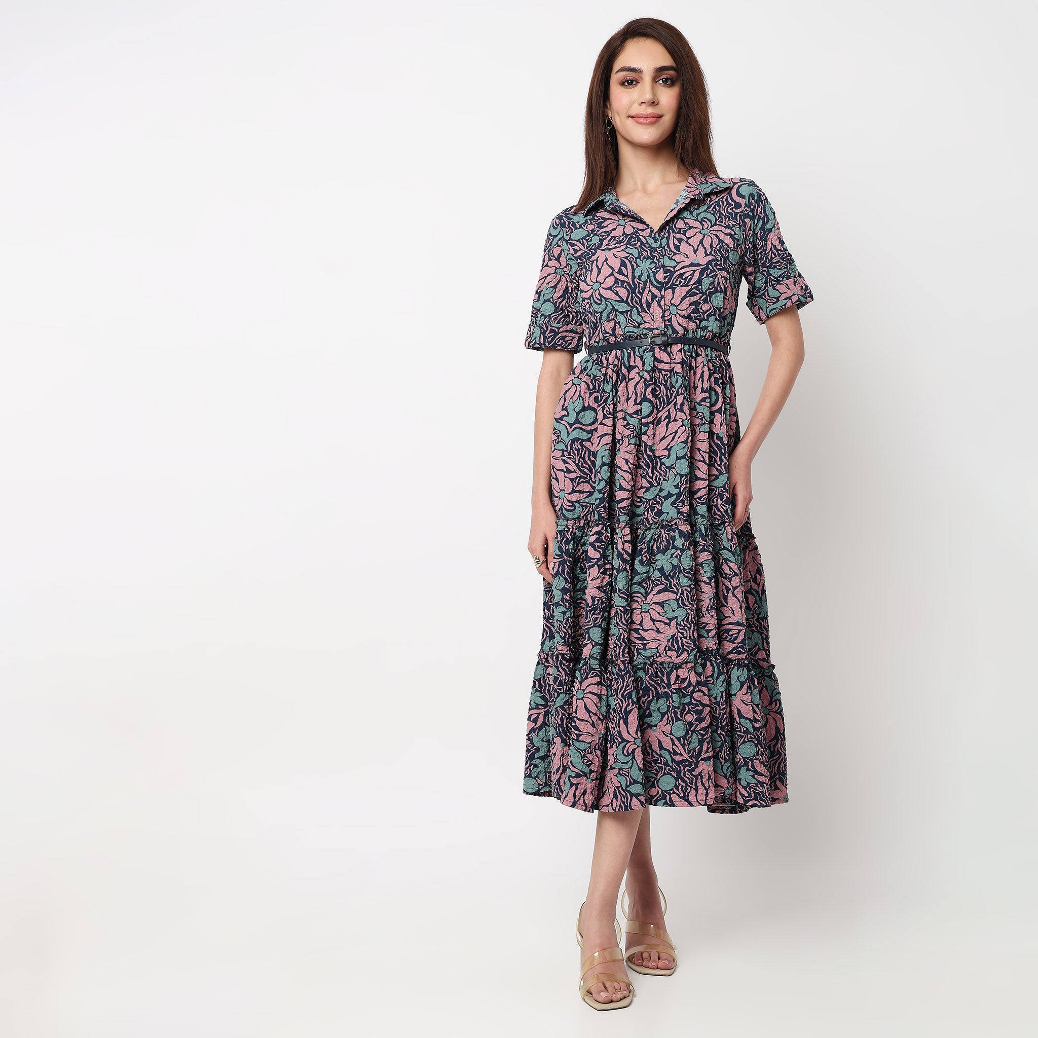 Camp Collar Tiered Shirt Dress 