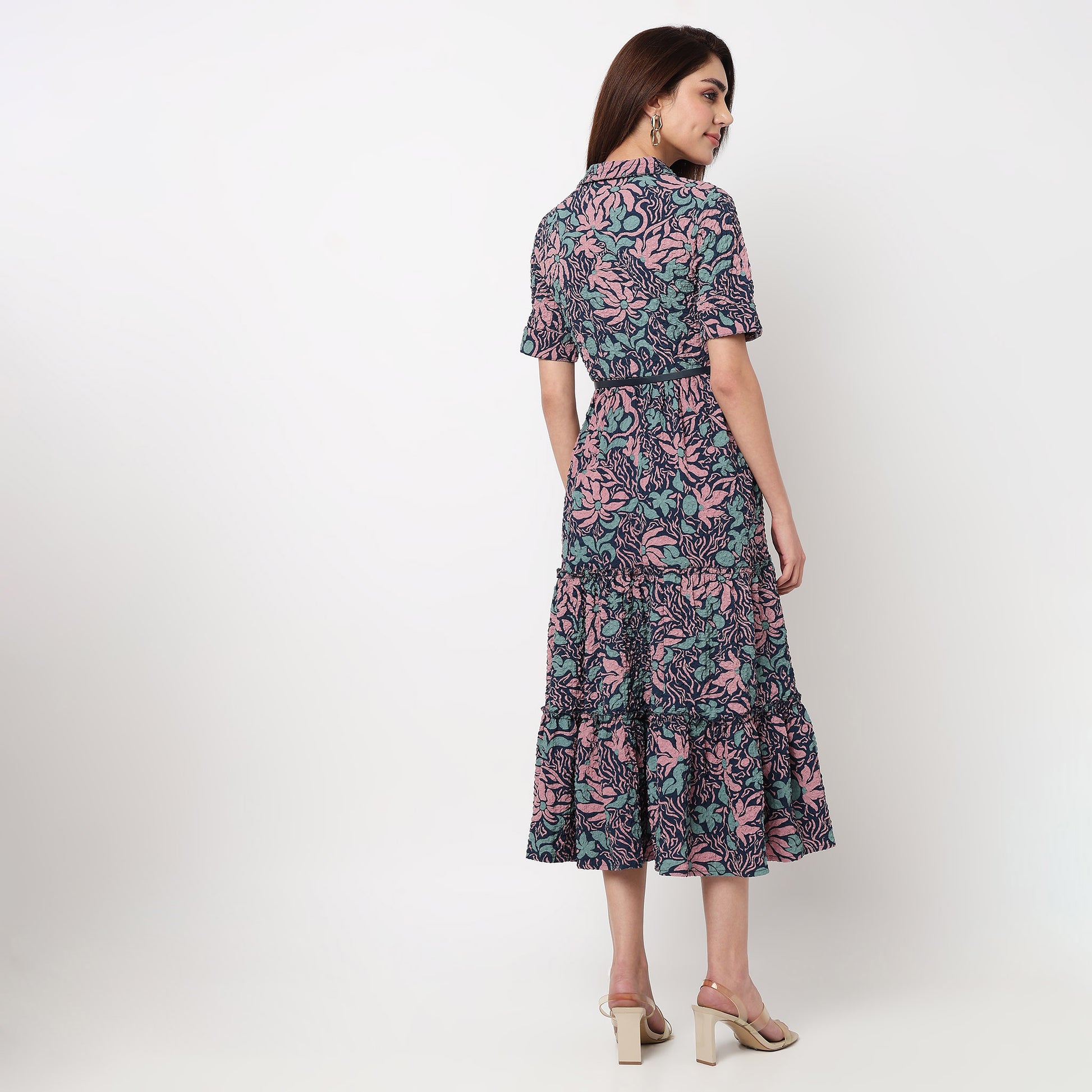 Camp Collar Tiered Shirt Dress 