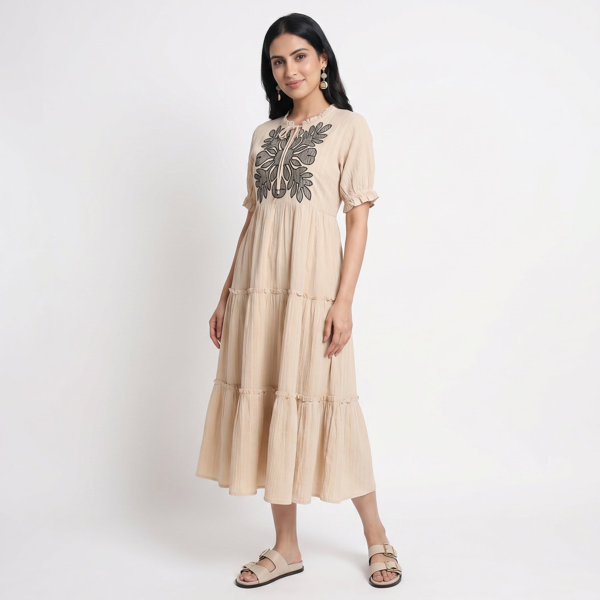 Embroidered Tiered Dress