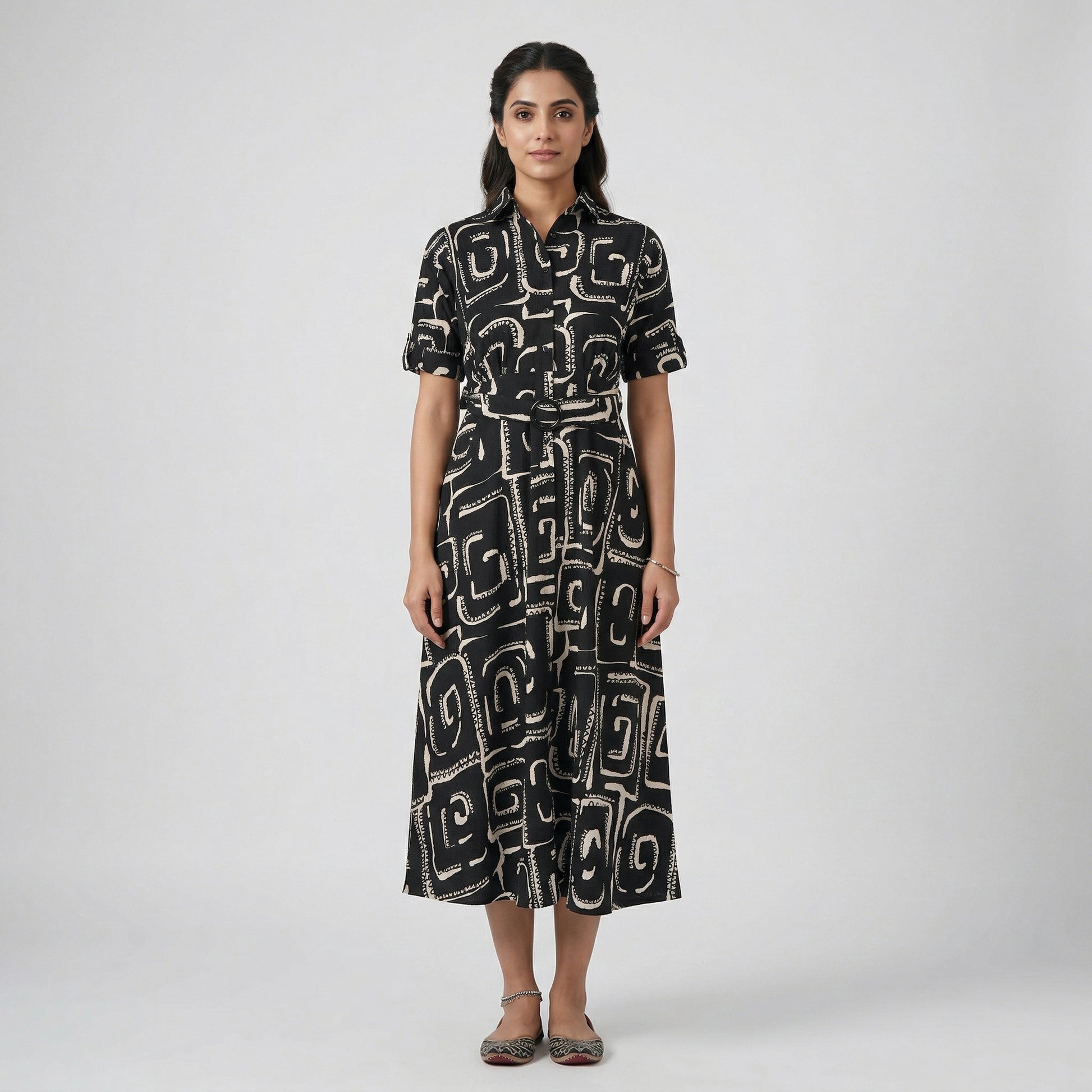 Printed A-Line Shirt Dress
