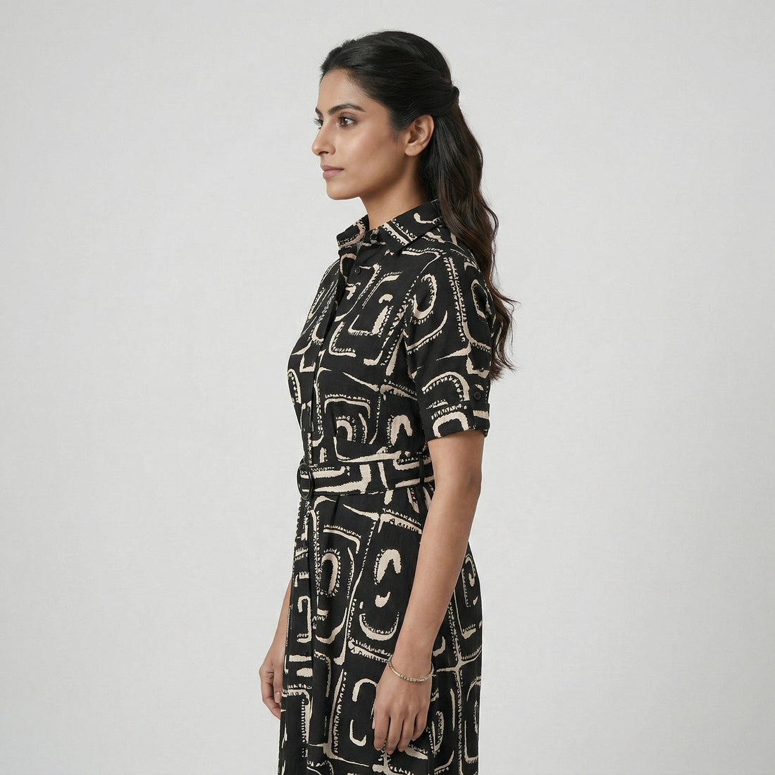 Printed A-Line Shirt Dress