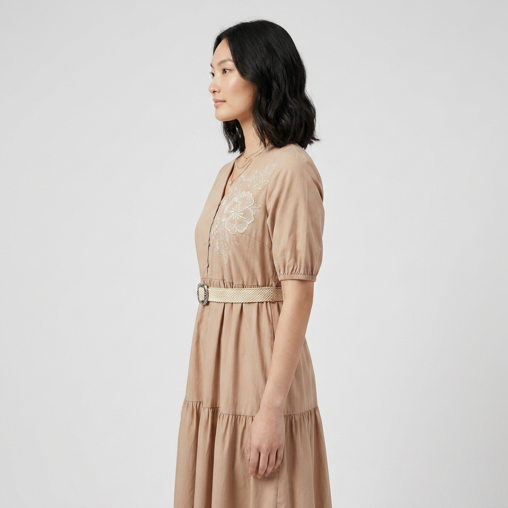 Embroidered Tiered Shirt Dress
