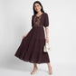 Embroidered V-Neck Flared Dress