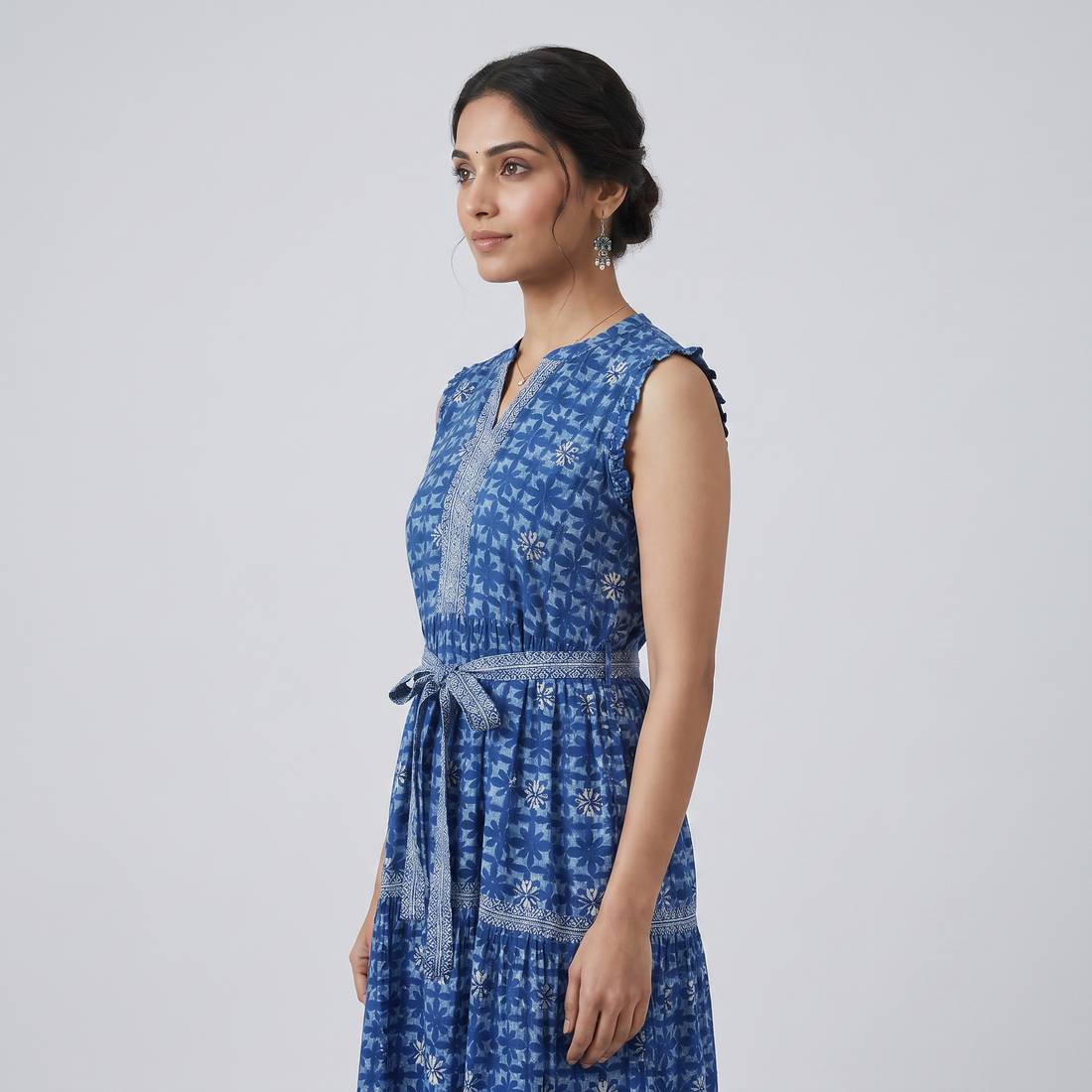 Printed V-Neck Tiered Dress
