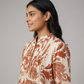 Printed Band-Collar Dress with Pleated Yoke and Centre Gathers