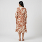 Printed Band-Collar Dress with Pleated Yoke and Centre Gathers