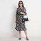 Printed Band Neck Flared Dress