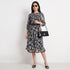 Printed Band Neck Flared Dress