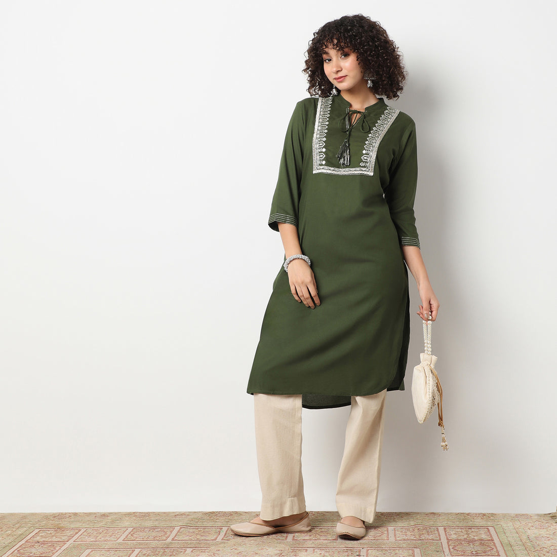 Straight Fit Solid Band Collar Kurta