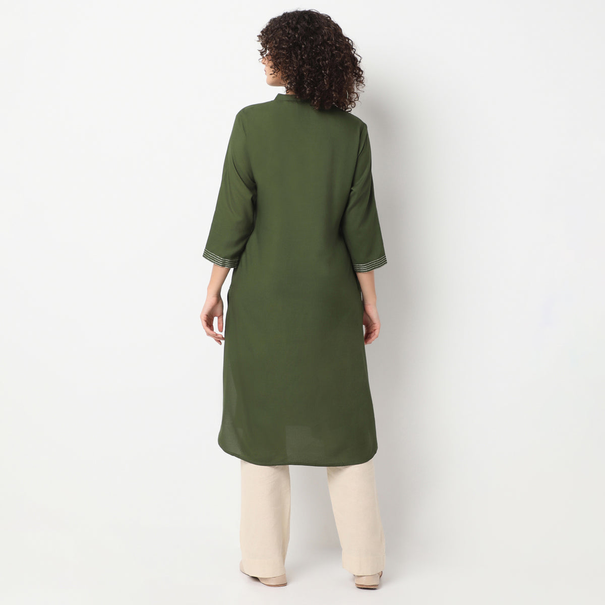 Straight Fit Solid Band Collar Kurta