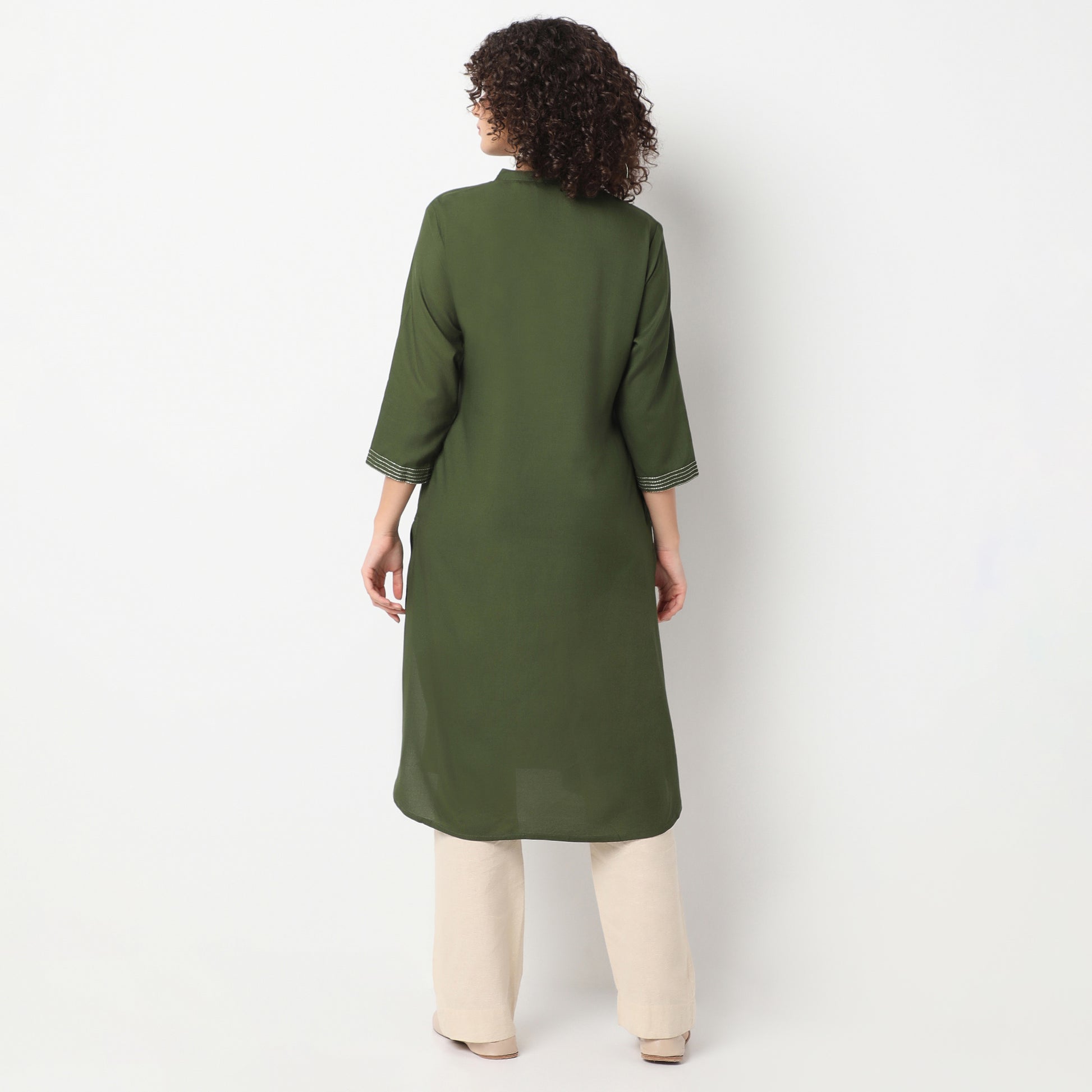 Straight Fit Solid Band Collar Kurta