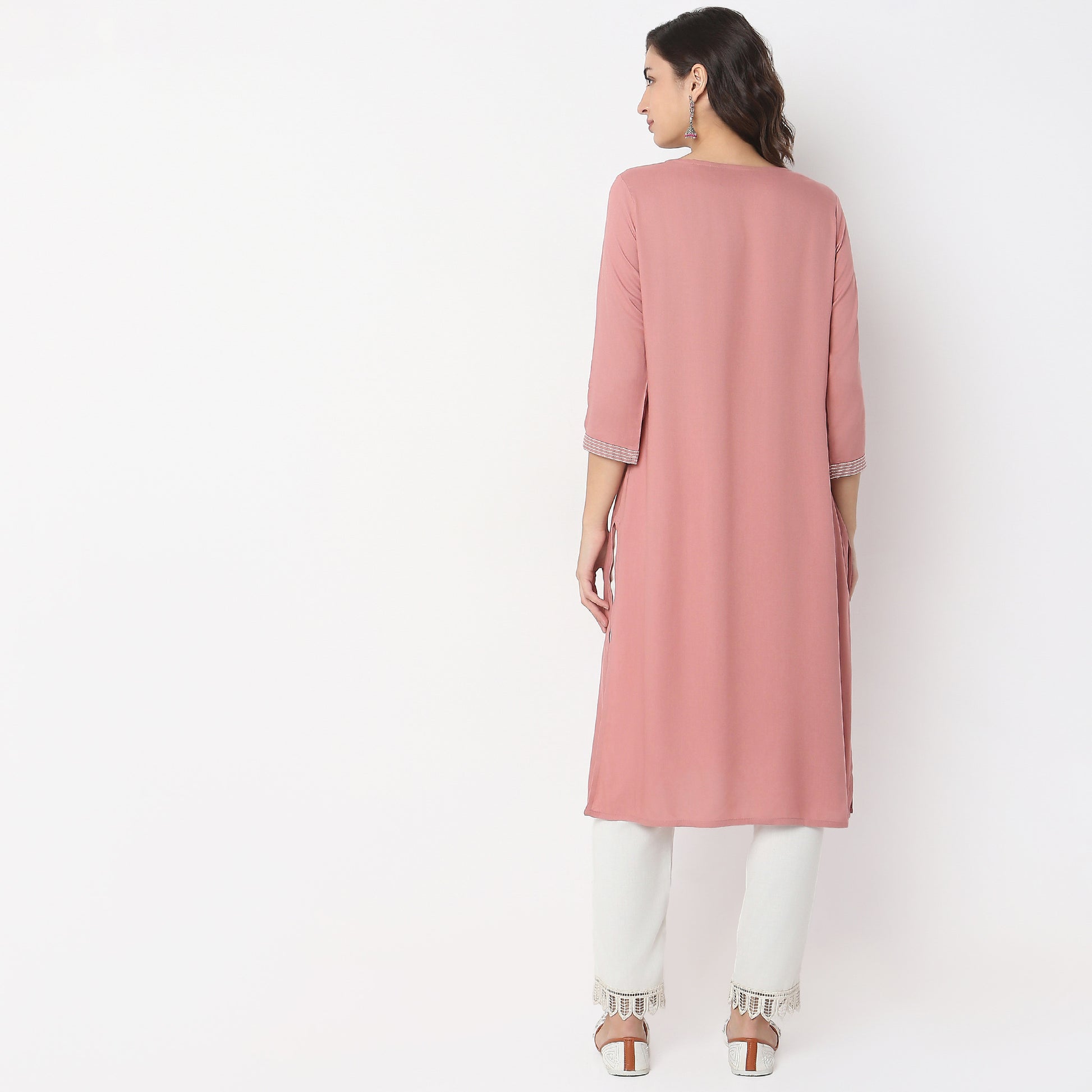 Straight Fit Embroidered Below Knee Boat Neck Table Kurta