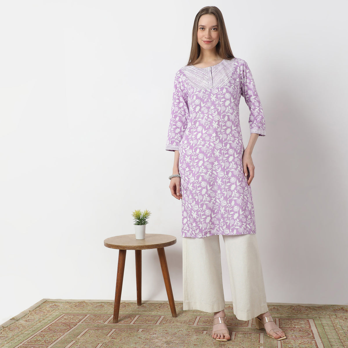 Printed Knee Length Yoke Straight Table Kurta