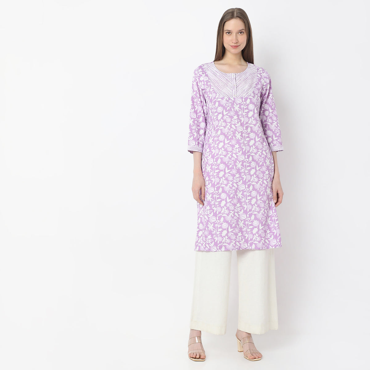 Printed Knee Length Yoke Straight Table Kurta