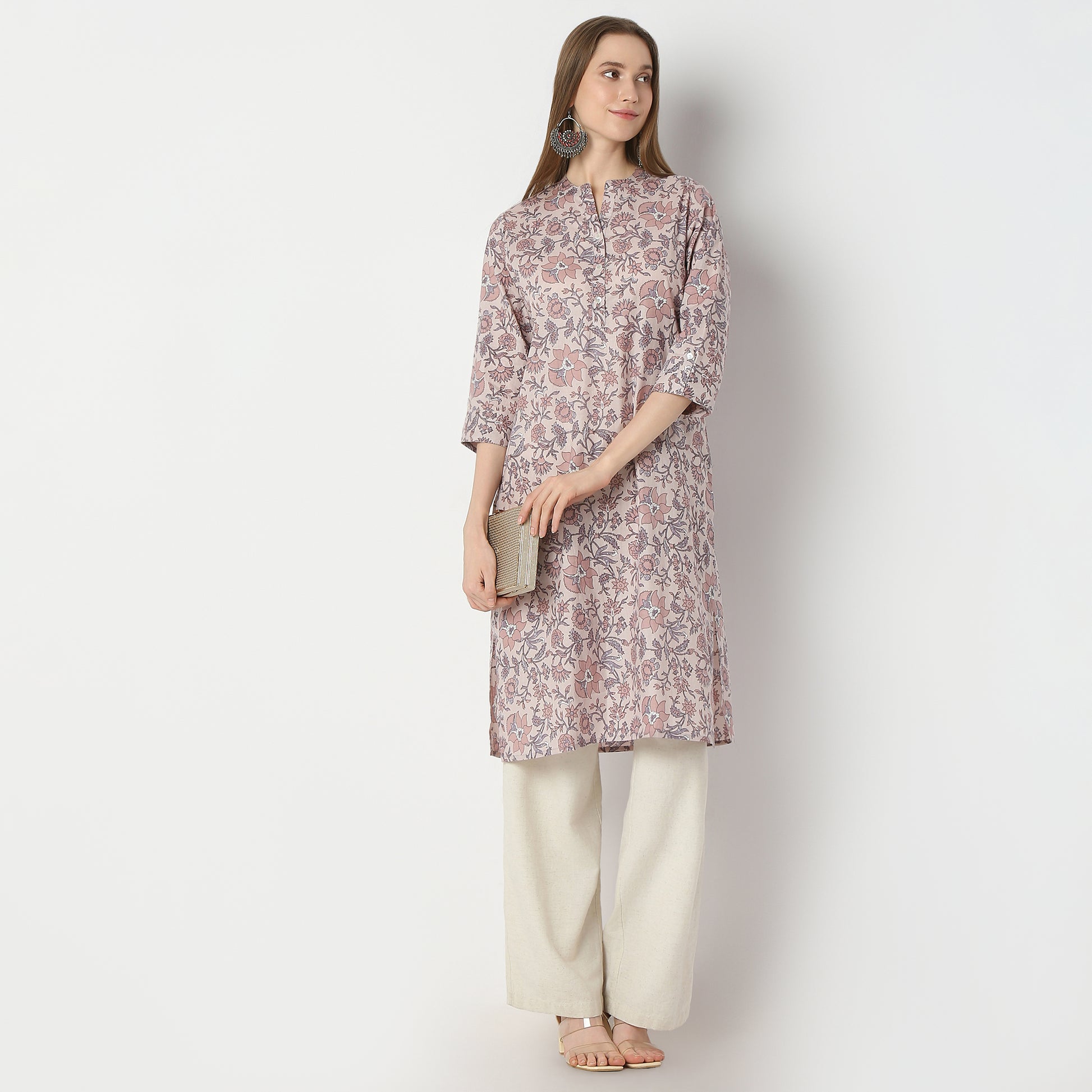 Straight Fit Floral Below Knee Kurta