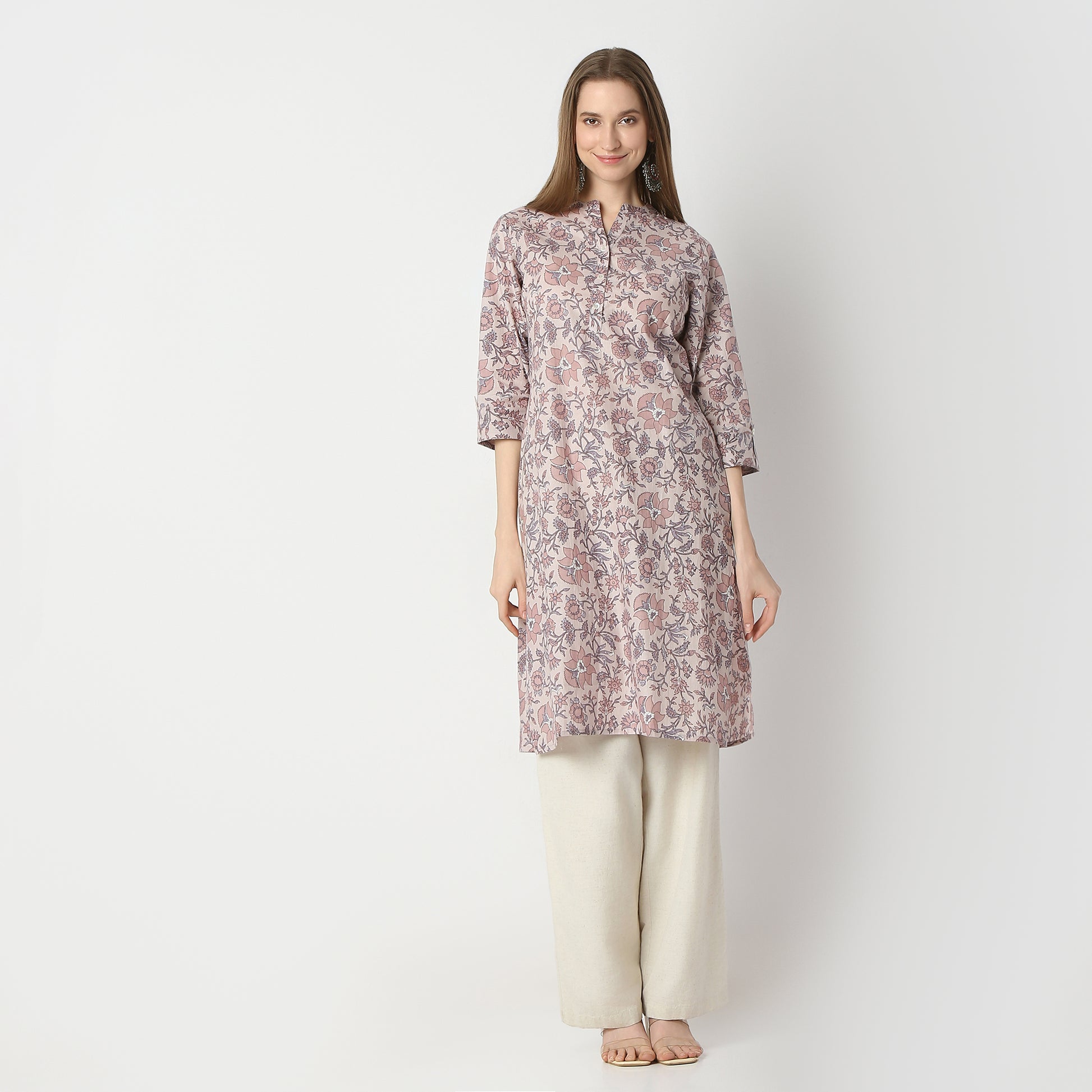 Straight Fit Floral Below Knee Kurta