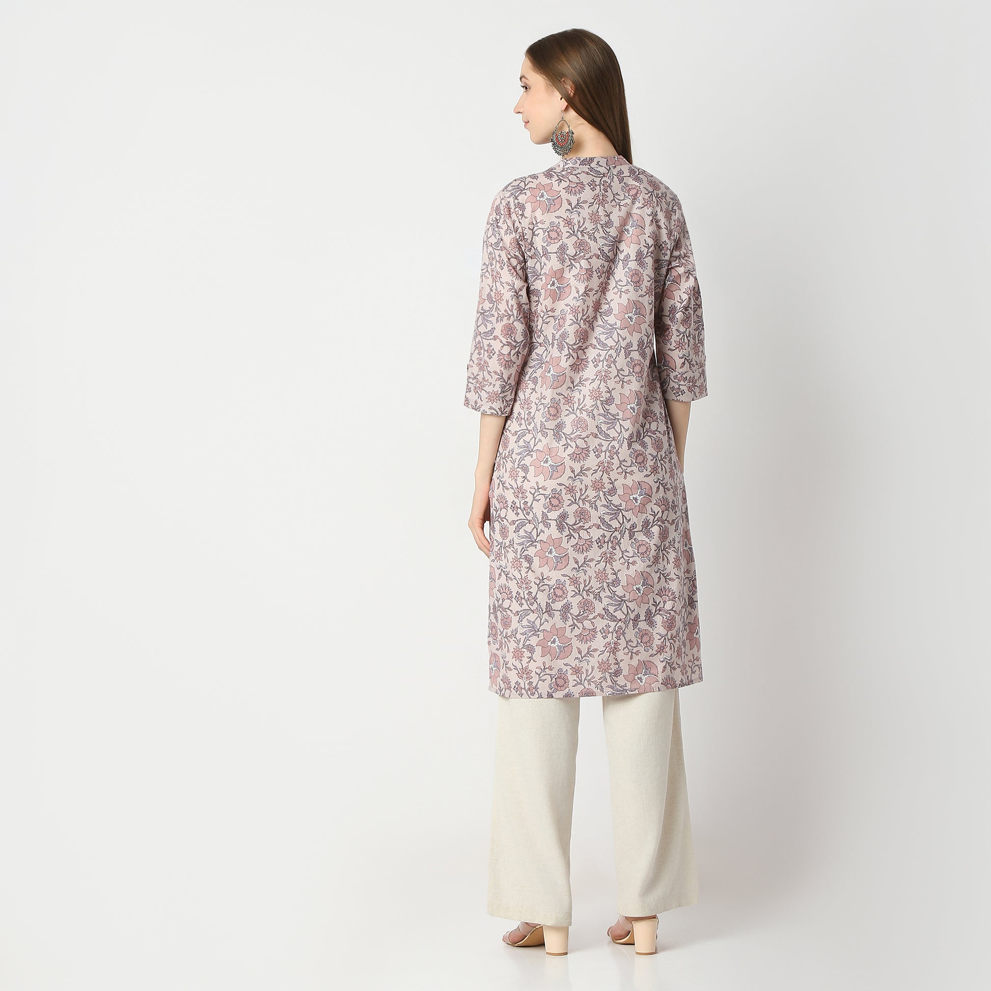 Straight Fit Floral Below Knee Kurta