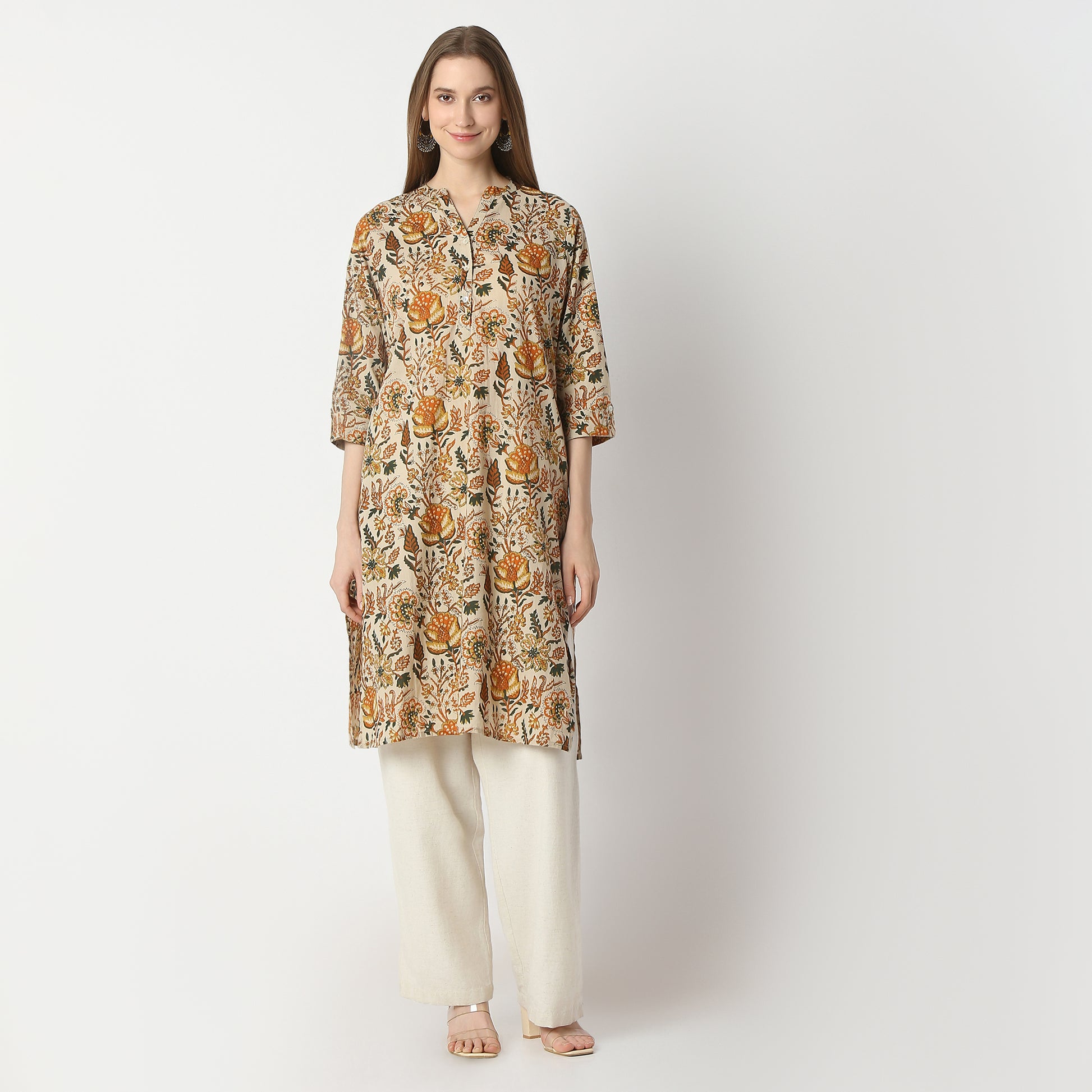 Straight Fit Floral Below Knee Kurta