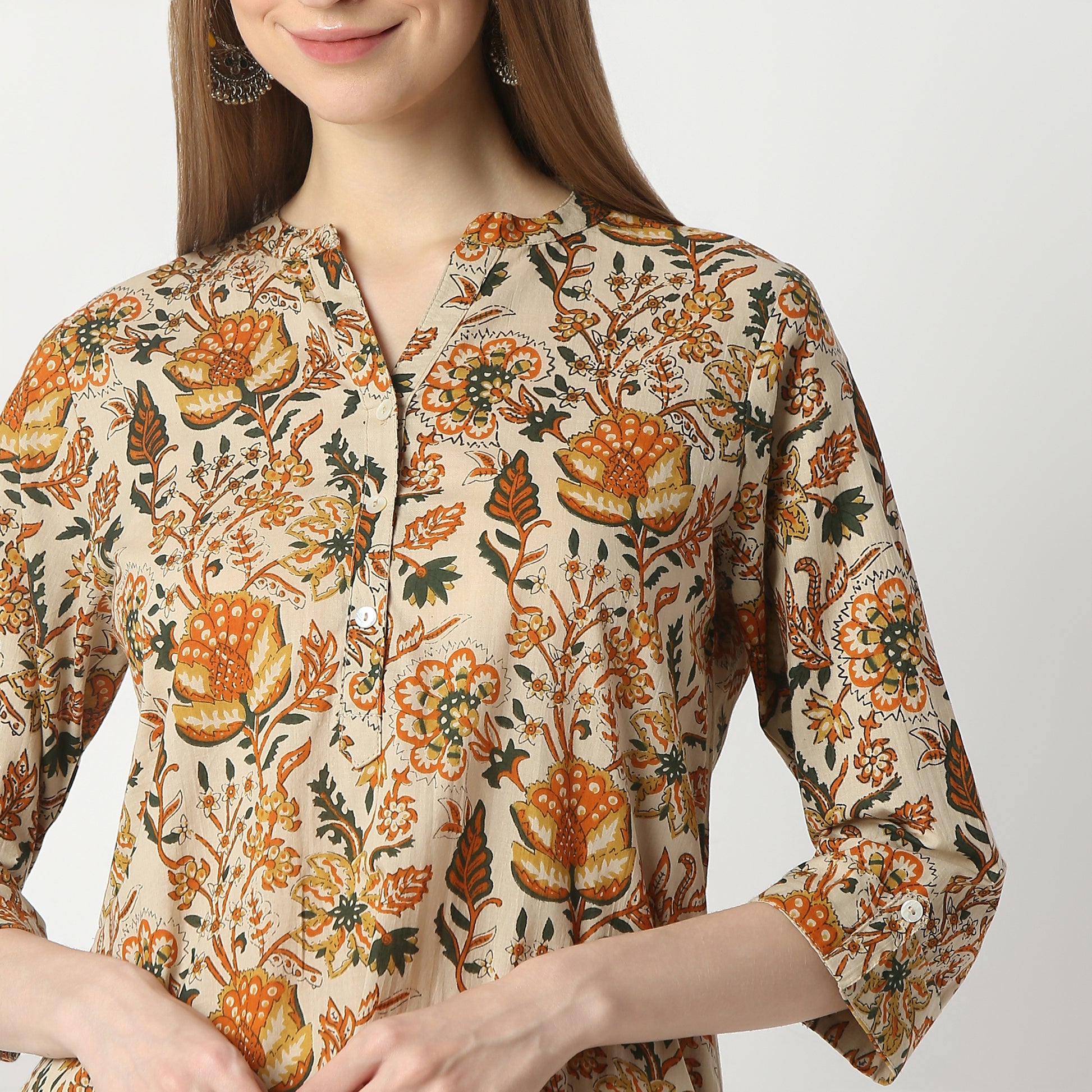 Straight Fit Floral Below Knee Kurta