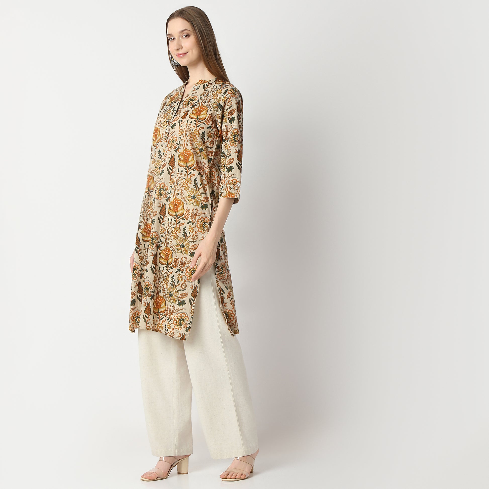 Straight Fit Floral Below Knee Kurta