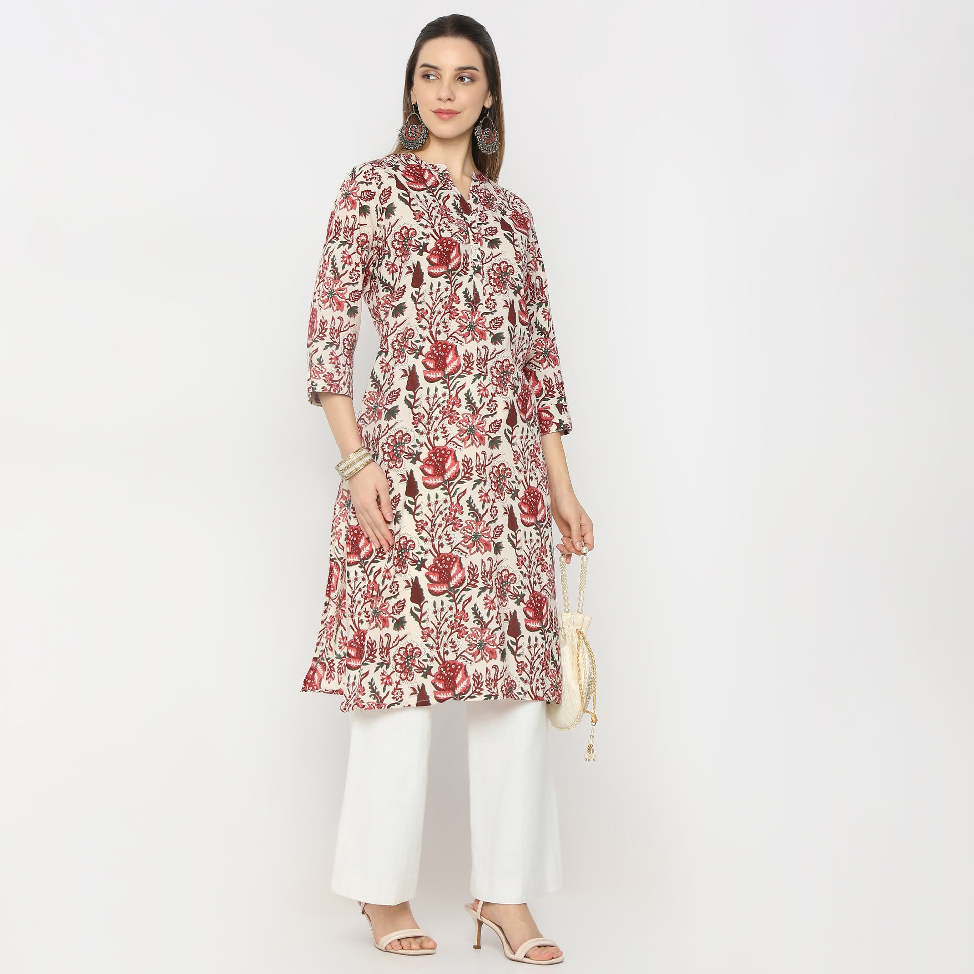 Straight Fit Floral Below Knee Kurta