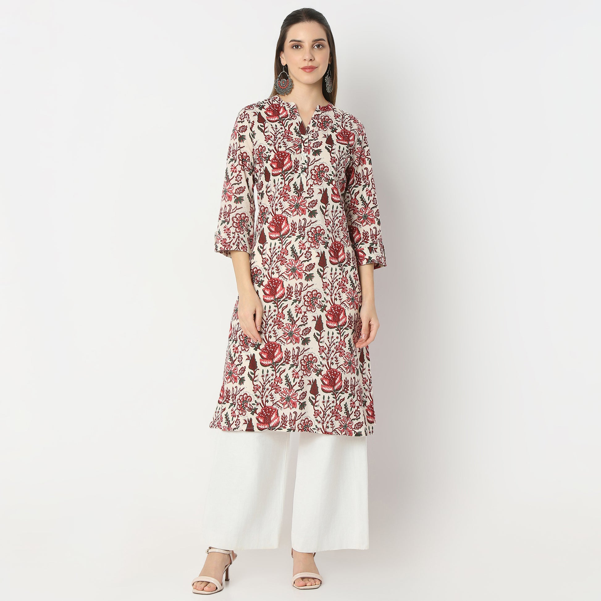 Straight Fit Floral Below Knee Kurta