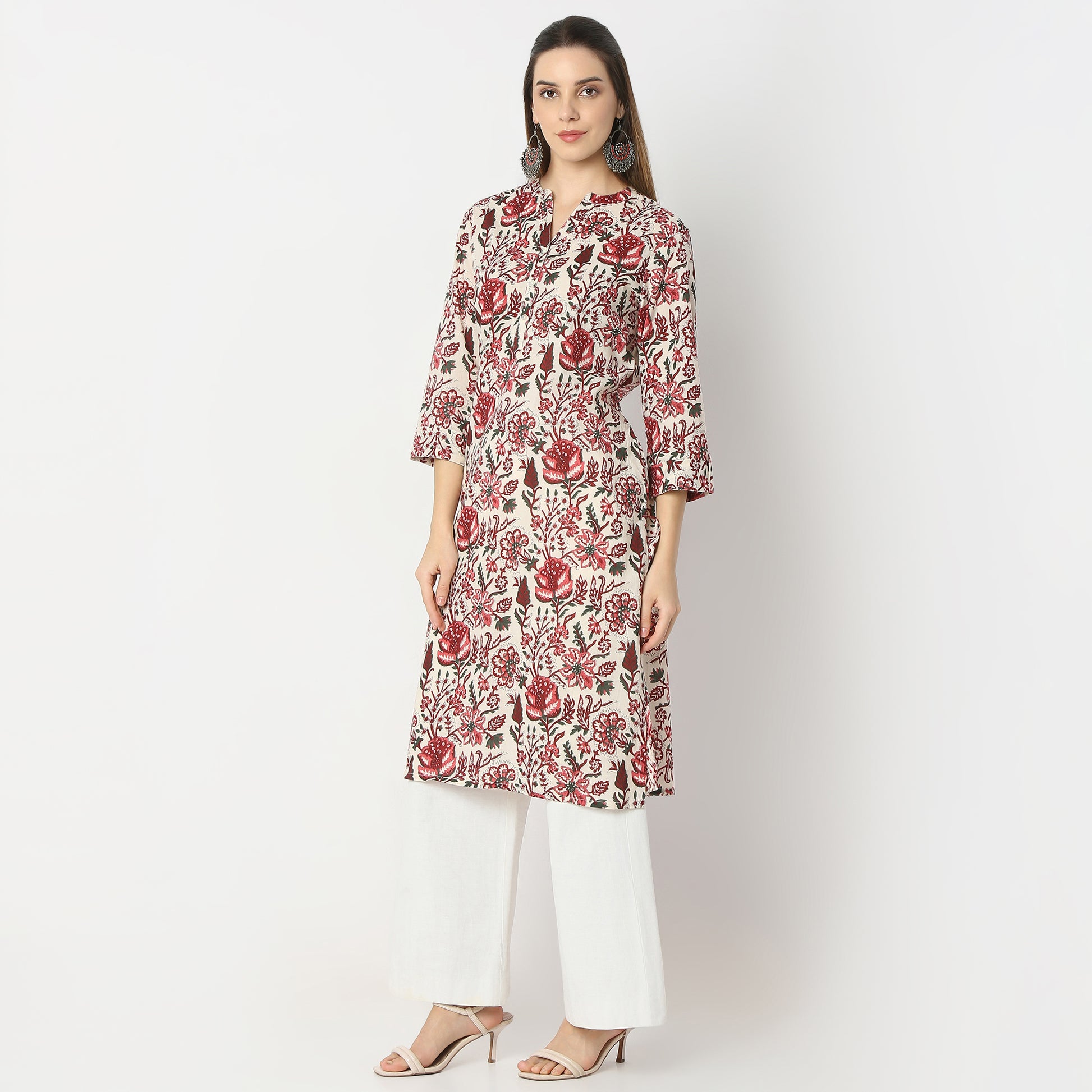 Straight Fit Floral Below Knee Kurta