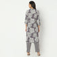 Straight Fit Printed Band Collar Calf Length Kurta